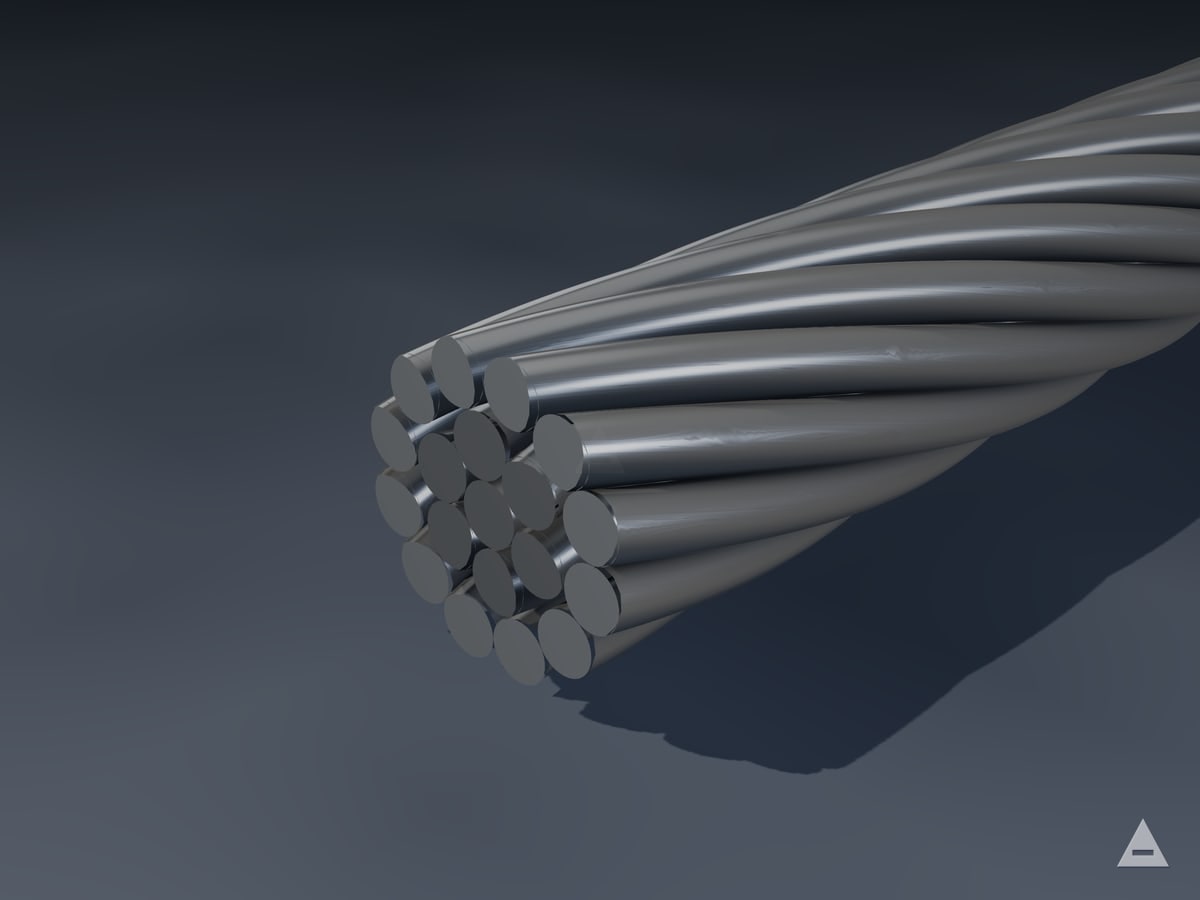 AAAC — All Aluminium Alloy Conductor — gerçek büküm yapısından render edilmiş kesit
