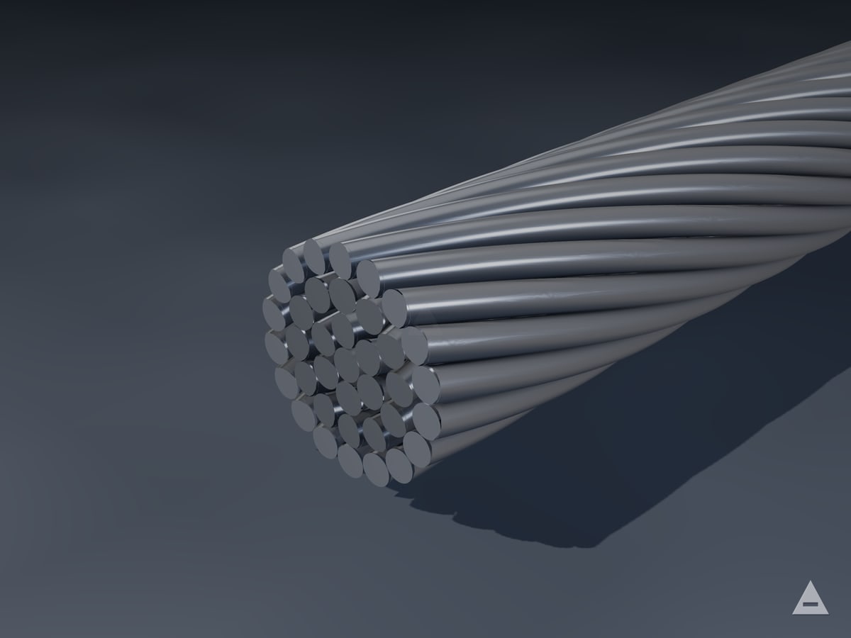 AAC — All Aluminium Conductor — gerçek büküm yapısından render edilmiş kesit